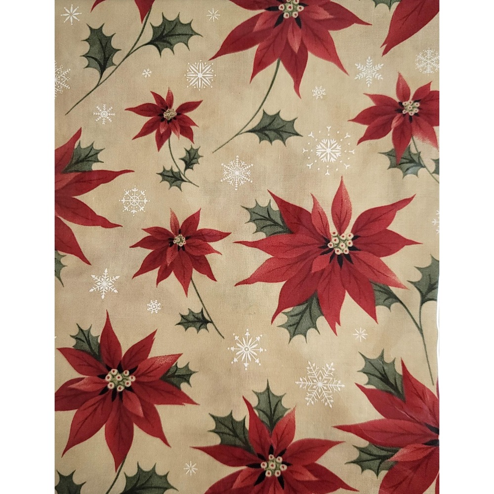 1-1/8yd‎ Moda Poinsettia Plaza by 3 Sisters Red Tan Floral Cotton Fabric 44290